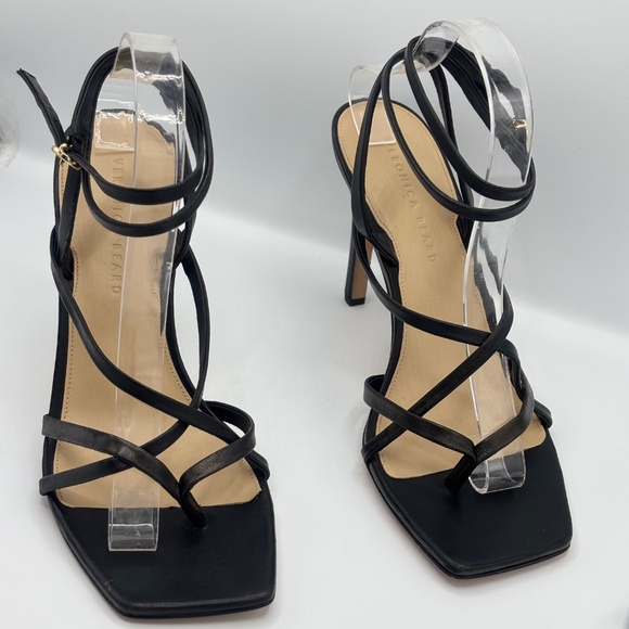 Veronica Beard Abriella Black Leather Strappy Sandals Ankle Wrap Square Toe 10 M - Picture 16 of 16